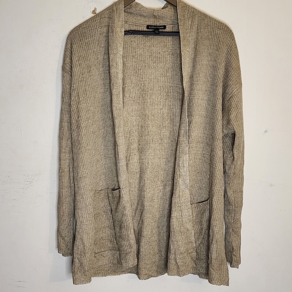 Eileen Fisher Tops - Eileen Fisher 100% Organic Linen Ribbed Knit Open Front Cardigan, sz L